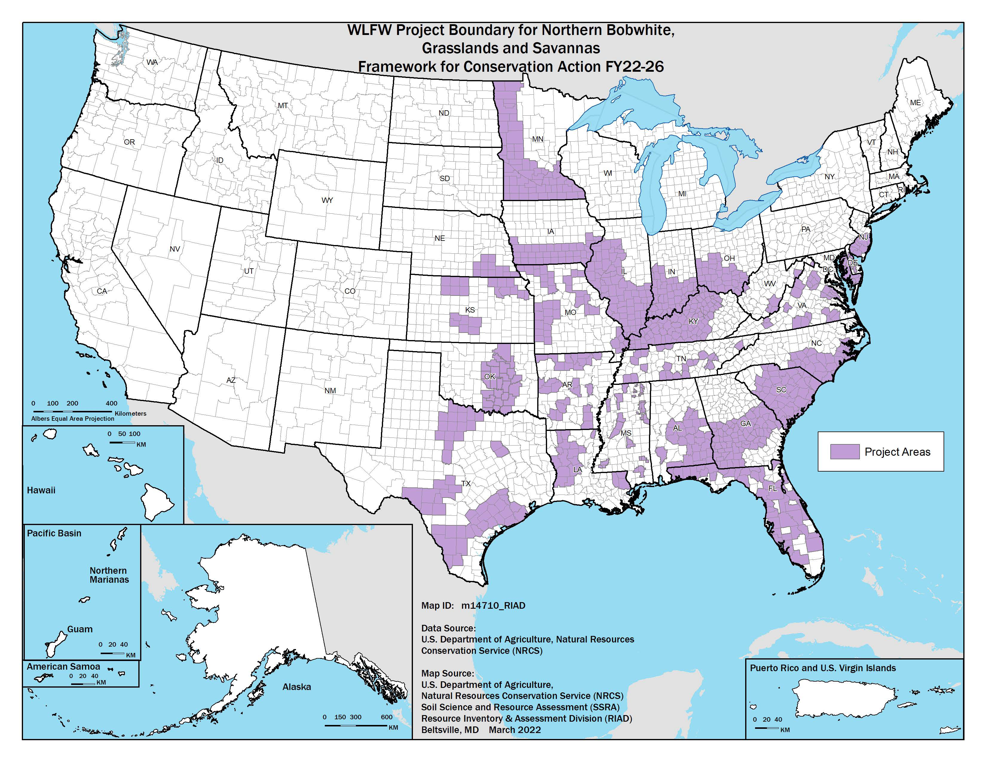 Northern Bobwhite Project Boundaries 2022 Map