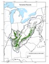 The karst map provides the basic template for analyzing the distribution of cave species. Almost without exception, all caves occur within the karst areas. There were a few records of cave-dwelling species from outside karst areas (mostly springs) but the data was trimmed to fit within the karst areas, with a 1 km buffer to allow for errors in georeferencing). This map displays the aquatic records within karst areas in the Appalachian region.